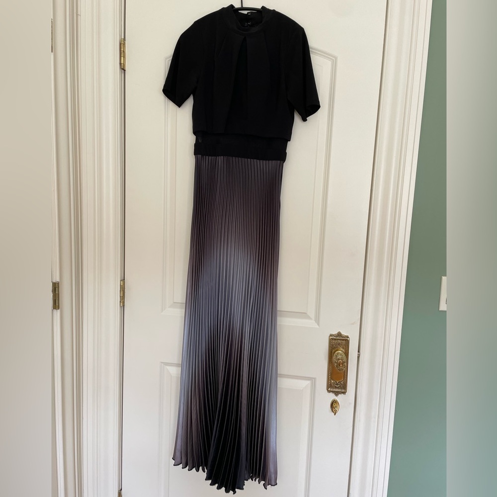 Aqua Dresses Mock Neck Ombré Pleated Gown